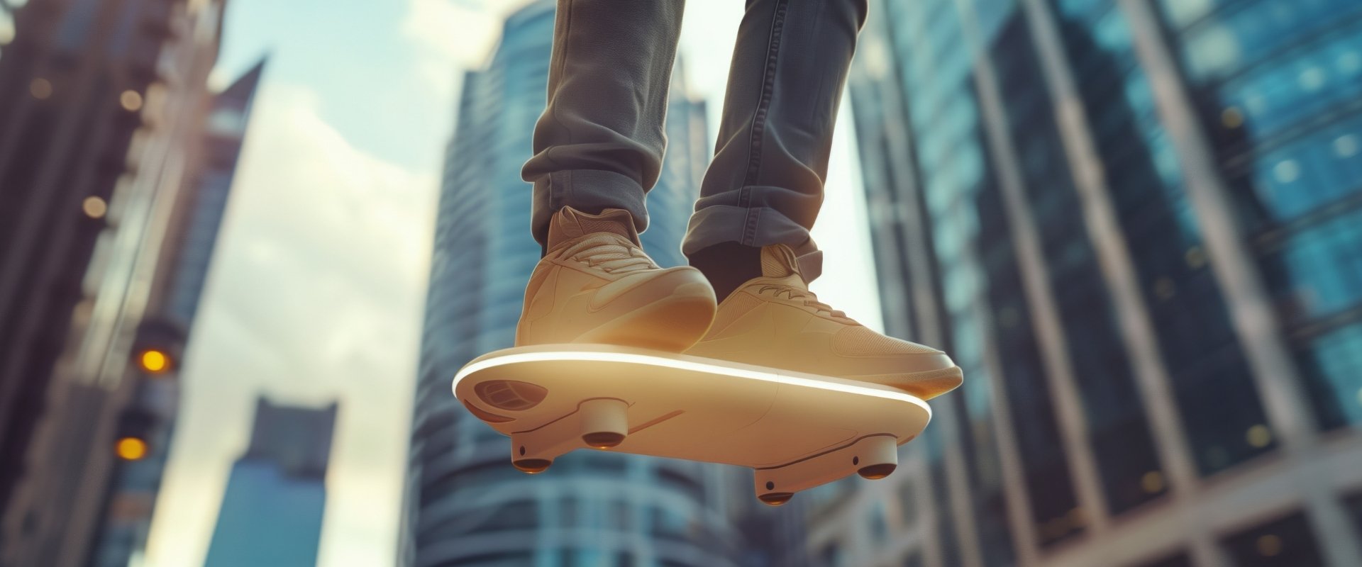 Smart Products am Beispiel eines Hoverboards vor einer Hochhaus-Kulisse